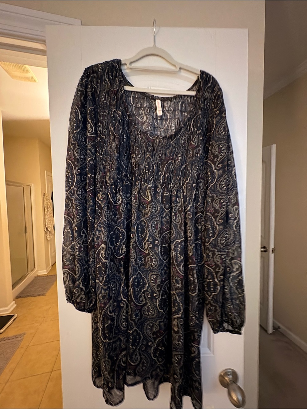 Xhilaration Black Multi Paisley Smocked Yoke Long-Sleeve Dress